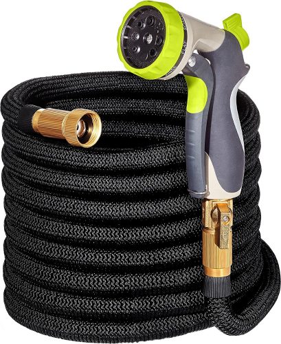 50ft Garden Hose - ALL NEW Expandable Water Hose with Double Latex Core, 3/4" Solid Brass Fittings, Extra Strength Fabric - Flexible Expanding Hose with Metal 8 Function Spray Nozzle by Hospaip - Garden Hoses