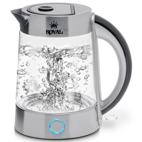 Royal Electric Kettle (BPA Free) - Fast Boiling Glass Tea Kettle (1.7L) Cordless, Stainless Steel Finish Hot Water Kettle – Glass Tea Kettle, Tea Pot – Hot Water Dispenser - Electric Kettles