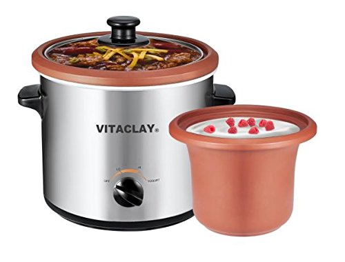 VitaClay VS7600-2C 2-in-1 Yogurt Maker and Personal Slow Cooker in Clay, Stainless Steel - yogurt maker