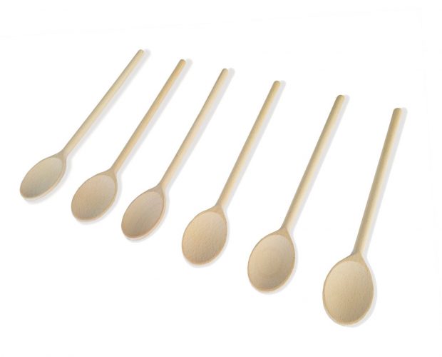 12-Inch Long Handle Wooden Cooking Mixing Oval Spoons, Beechwood (Set of 6)