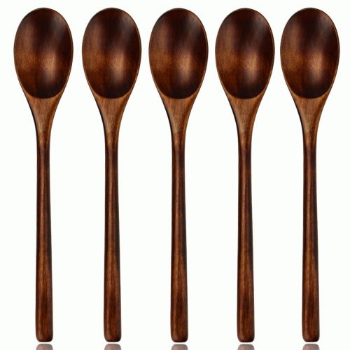 Wood Spoons Soup Spoon 5 Pieces Eco-friendly Japanese Tableware Natural Ellipse Wooden Coffee Tea Spoon Ladle Set with Case