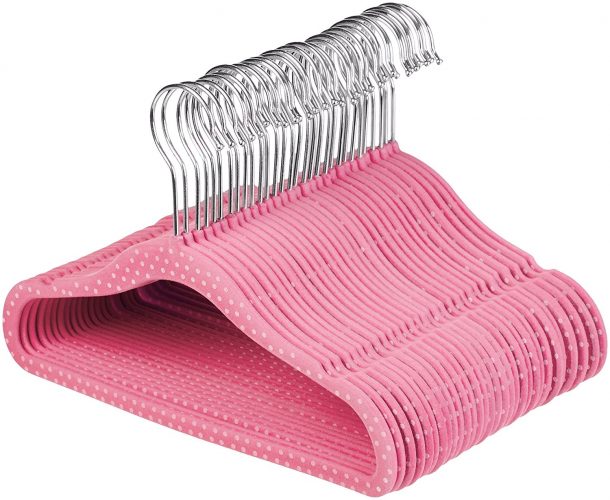 AmazonBasics Kids Velvet Hangers, 50-Pack, Pink