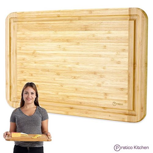 Bamboo Cutting Board and Serving Tray with Juice Groove - Extra Large 18 x 12 inches - Made Using Premium Bamboo - Wooden Cutting Boards