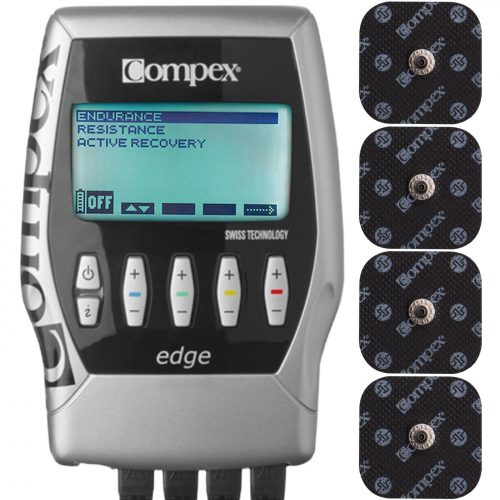 Compex Edge Silver Muscle Stimulator Bundle Kit: Muscle Stim, 12 Snap Electrodes, 3 Programs, Lead Wires, Battery, Case / Muscle Building, Strength, Recovery, Endurance Resistance 