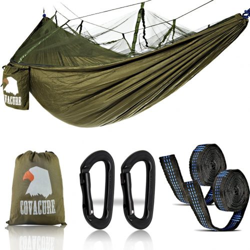 Covacure Camping Hammock Lightweight Portable Double Parachute Hammocks, Mosquito Nylon Hammock for Indoor,Outdoor, Hiking, Camping, Backpacking, Travel, Backyard, Beach - Hammocks With Mosquito Net