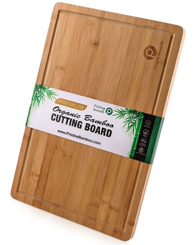 EXTRA LARGE ORGANIC Bamboo Cutting Board w/ Handles and Juice Grooves | Non-slip Wooden Chopping Board for Meat (Butcher Block), Vegetables, Fruit | Perfect Serving Board (18 x 12”) by Pristine Bamboo - Wooden Cutting Boards