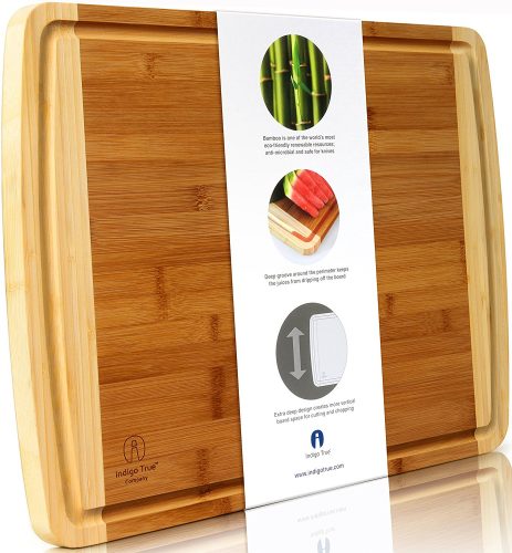 Bamboo Cutting Board EXTRA LARGE - WIDE & THICK | Approx. 18”x14” | Juice Groove | Designed by Indigo True Company
