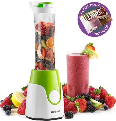 Gourmia GPB250 Personal Home Blender - BlendMate Smoothie Plus Edition - with Travel Sports Bottle Lid and Dual Action Blade 250W - Green - Free E-Recipe Book Included - Smoothie Blenders
