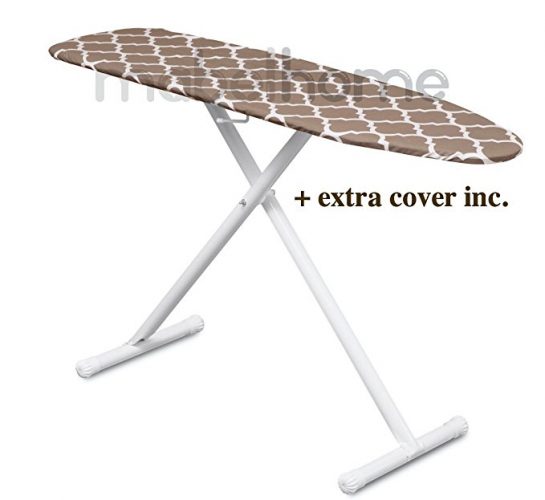 Mabel Home T-Leg Adjustable Height ironing Board with Light-Brown/White Patterned Cotton Cover, + Extra Cover - Ironing Boards