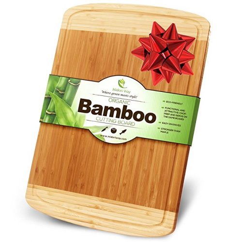 Midori Way Thick Bamboo Wood Cutting Board with Juice Grooves - Extra Large (18x12 -Inch) - Wooden Cutting Boards