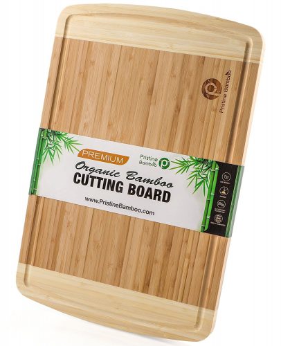 NON-SLIP, Extra Large Organic Bamboo Cutting Board| DEEP Juice Grooves | Wooden Chopping Board for Meat (Butcher Block), 