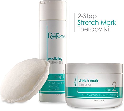 Retone Stretch Mark Therapy Kit - Comprehensive Stretch Mark and Scar Therapy Solution (Exfoliating Body Cleanser + Body Scrubber + Stretch Mark Cream) - Stretch Mark Removal Creams