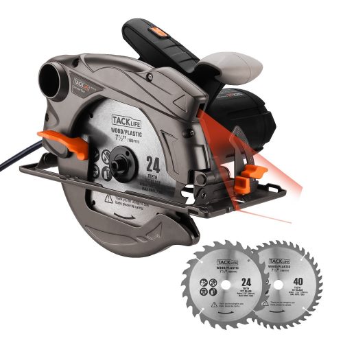 Tacklife 7-1/4" Circular Saw with Laser Guide, Extra 40T Blade, Lightweight Aluminum Guard, Max Cutting Depth 2-1/2’’(90 Degree), 1-4/5’’(45 Degree) for Wood, Soft Metal, Tile, PES01A - circular saw