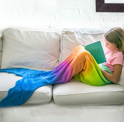 The Original Blankie Tails Mermaid Tail Blanket for Kids (Rainbow Ombre)