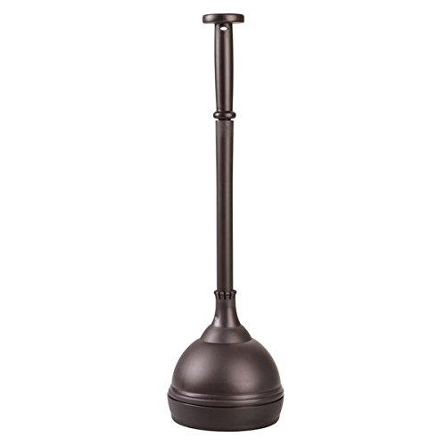 mDesign Bathroom Toilet Bowl Plunger Set with Lift & Lock Cover, Compact Discreet Freestanding Storage Caddy with Base, Sleek Modern Design - Heavy Duty... - Toilet Plunger