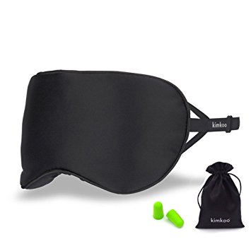 Kimkoo Silk Sleep Mask, Super Soft with Adjustable Strap and Eye Mask for Sleeping with Ear Plugs, Blocks Light, Black 