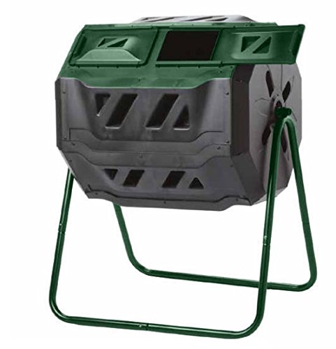 Exaco Trading Company Exaco Mr.Spin Compost Tumbler - 160 Liters / 43 gallons, Dual Chamber Composter On Two-Leg Stand - Composting Bins