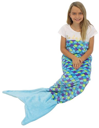 Sleepyheads Mermaid Tail Blanket Super Soft Fleece Sleeping Bag for Kids and Adults Blue and Purple with Blue Tail