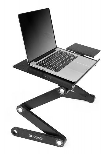 Executive Office Solutions Portable Adjustable Aluminum Laptop Desk/Stand/Table Vented w/CPU Fans Mouse Pad Side Mount-Notebook-MacBook-Light Weight Ergonomic TV Bed Lap Tray Stand Up/Sitting-Black