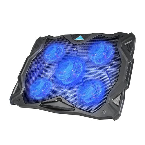 Laptop Cooling Pad, TeckNet USB Powered Silent Gaming Laptop Notebook Cooler Cooling Pad Stand with 5 Fans and Blue LED Lights for MacBook Pro, Fits 12"-17" - laptop cooling pads