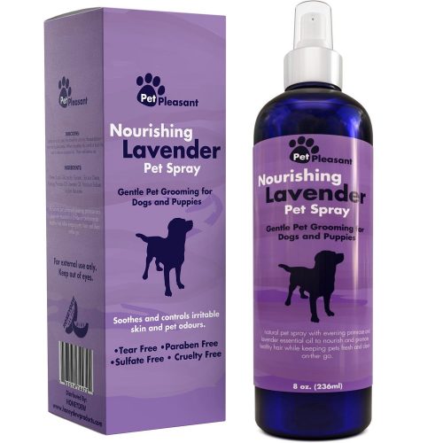 Natural Pet Spray – Aromatherapy Lavender Essential Oil & Primrose Fur Deodorizer - For Dogs & Puppies – Cat Grooming Spray - Cleaner & Odor Control Spray - Cruelty-Free – Tear Free Formula 8 Oz - Dog Deodorants