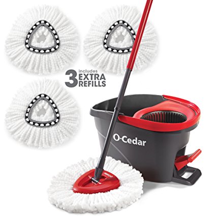 O-Cedar EasyWring Microfiber Spin Mop & Bucket Floor Cleaning System with 3 Extra Refills - Spin Mops