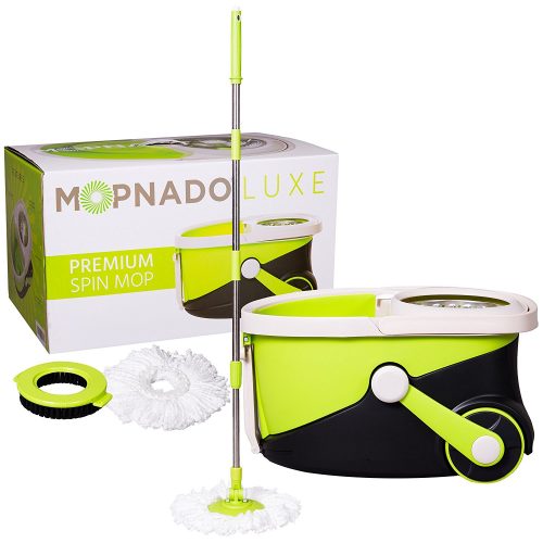 Mopnado Stainless Steel Deluxe Rolling Spin Mop with 2 Microfiber Mop Heads - Lime - Spin Mops