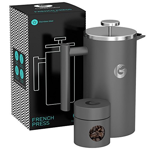 Large French Press Coffee Maker – Vacuum Insulated Stainless Steel, 34 floz,
