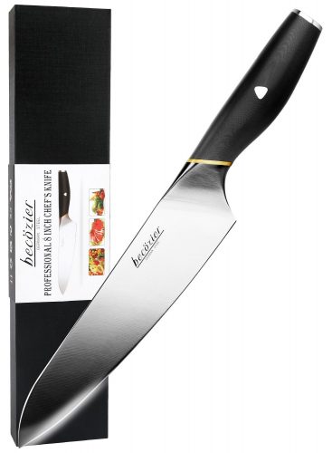 Becozier Kitchen Chef Knife, 8" Professional German Stainless Steel Kitchen Knife with G10 Handle Sharp Edge Ergonomic Grip