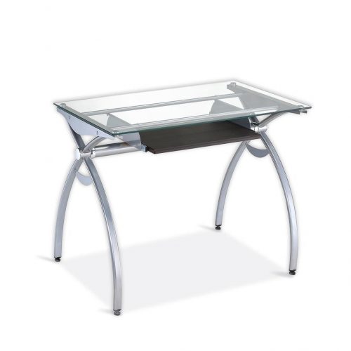 Contempo Clear Glass Top Computer Desk With Pull Out Keyboard Panel. Color: Clear - Glass Computer Desks
