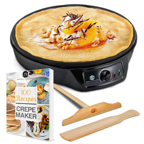 Crepe Maker Machine Pancake Griddle – Nonstick 12” Electric Griddle – BONUS 100 RECIPE COOKBOOK, Batter Spreader & Wooden Spatula – Also for Eggs, Bacon, Blintzes, Sausage – G&M Kitchen Essentials - Crepe Makers