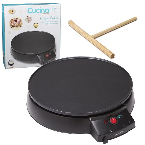 Crepe Maker and Non-Stick 12" Griddle- Electric Crepe Pan with Spreader and Recipes Included- Also use for Blintzes, Eggs, Pancakes and More - Crepe Makers
