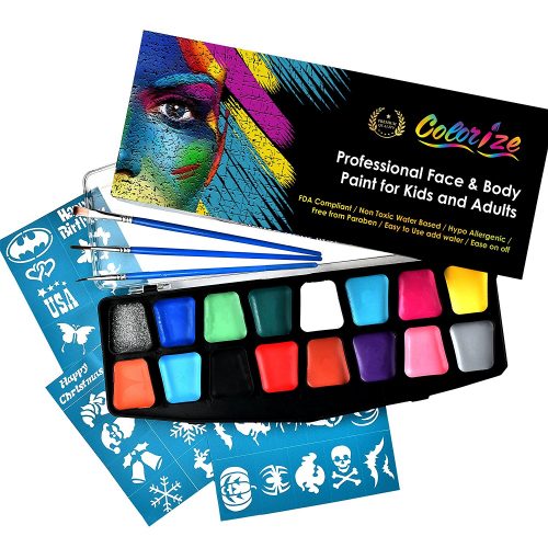 Face Paint - Body Paint - Face Painting - Best Professional Face Paint Kit - Non-Toxic Hypoallergenic Water Based Face Paint Set for Kids - Face Paint Palette with 30 Face Stencils and 3 Brushes