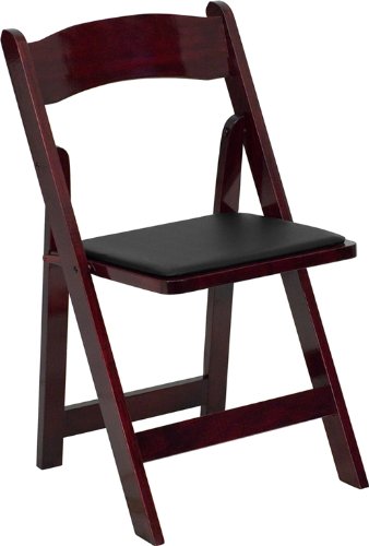 Flash Furniture HERCULES Series Mahogany Wood Folding Chair with Vinyl Padded Seat - Wooden Folding Chairs