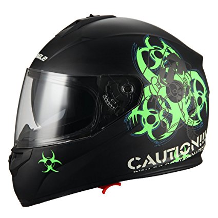 “Biohazard” Full Face Matte Green Dual Visor Street Bike Motorcycle Helmet 