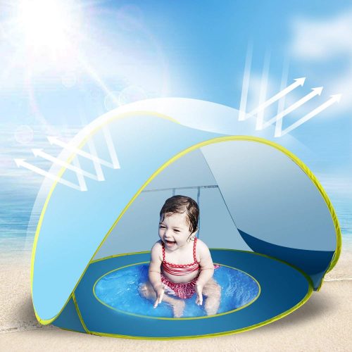 Jasonwell Baby Beach Tent Toy Portable Pop Up Sun Shade Kiddie Tent Pool with Canopy UV Protection Sun Shelter for Infant – Blue