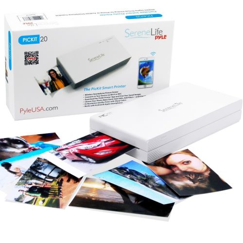 Portable Instant Mobile Photo Printer - Wireless Color Picture Printing from Apple iPhone, iPad or Android Smartphone Camera - Mini Compact Pocket Size Easy for Travel - SereneLife PICKIT20 White