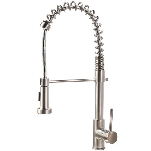 VCCUCINE Modern Commercial Spring Brushed Nickel Pull Out Sprayer Single Handle Kitchen Faucet, Single Lever Pull-Down Kitchen Sink Faucets