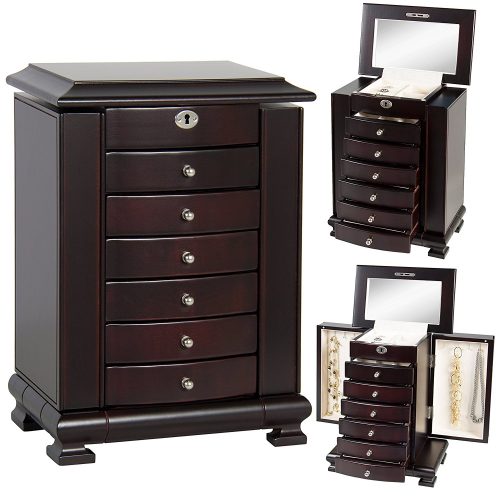 Best Choice Products Handcrafted Wooden Jewelry Box Organizer Wood Armoire Cabinet Storage Chest Espresso