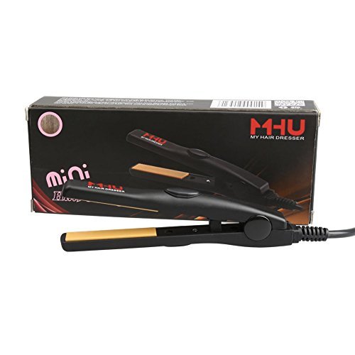 MHU Professional Travel Size 0.5 inch Mini Flat Iron Tourmaline Ceramic Hair Straightener Black