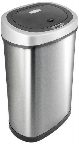 NINESTARS DZT-50-28BR Automatic Touchless Motion Sensor Rectangular Trash Can, Black Top, 13 Gal. 49 L., Brush - Stainless Steel Trash Cans