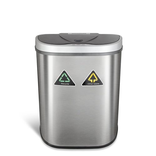 Ninestars DZT-70-11R Automatic Touchless Motion Sensor Semi-Round Trash Can/Recycler, 18.5 Gal. 70 L, Stainless Steel - Stainless Steel Trash Cans