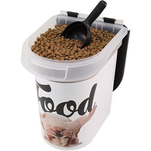 Paw Prints 15 Pound Pet Airtight Food Storage Container, Carlos the Bulldog Design, Includes Snap-In 1 Cup Measured Scoop, 12.5 x 9.75 x 13.38 Inches, 37716 - Dog Food Containers