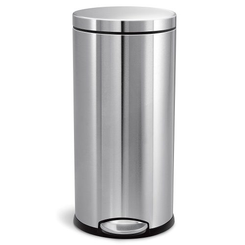 Simplehuman 30 Liter / 8 Gallon Stainless Steel Round Kitchen Step Trash Can, Brushed Stainless Steel - Stainless Steel Trash Cans