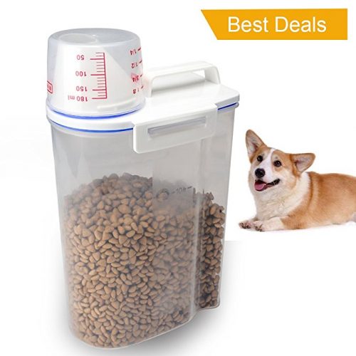 TIOVERY Pet Food Plastic Storage Container Dispenser with Graduated Cup and Seal Buckles for Dogs Cats Birds - Dog Food Containers
