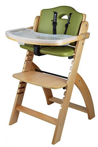 Abiie Beyond Wooden High Chair With Tray. The Perfect Adjustable Baby Highchair Solution For Your Babies and Toddlers or as a Dining Chair. (6 Months up to 250 Lb) (Natural Wood - Olive Cushion) 
