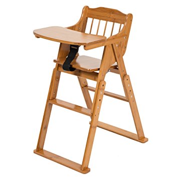 ELENKER Wood Baby High Chair with Tray. Adjustable and Foldable High Chair for Babies and Toddlers 