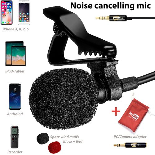 Lavalier Lapel Microphone with Easy Clip-On System - Perfect for Recording Youtube Vlog Interview/Podcast - Best Lapel Mic for iPhone 5, 6, 6s, 7, seven-plus, 8, X iPad iPod Android Mac PC ASMR