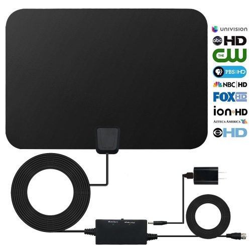 HDTV Antenna Indoor Digital 60-80 Miles Long Range TV Antenna with 2022 Newest Type Switch Console Amplifier Signal Booster, High-Performance 16.5FT Coaxial Cable Power Adapter Better Reception