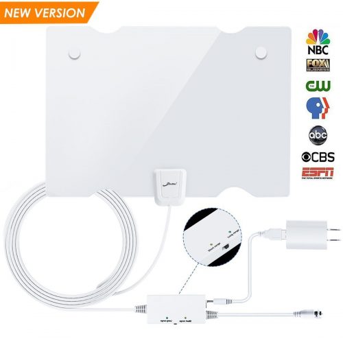 TV Antenna, Indoor HDTV Antenna 1080P 50-80 Miles Range with 2022 Newest Type Switch Console Amplifier Signal Booster, USB Power Supply And 16.4ft Coax Cable, White Appearance (2020 New Version)